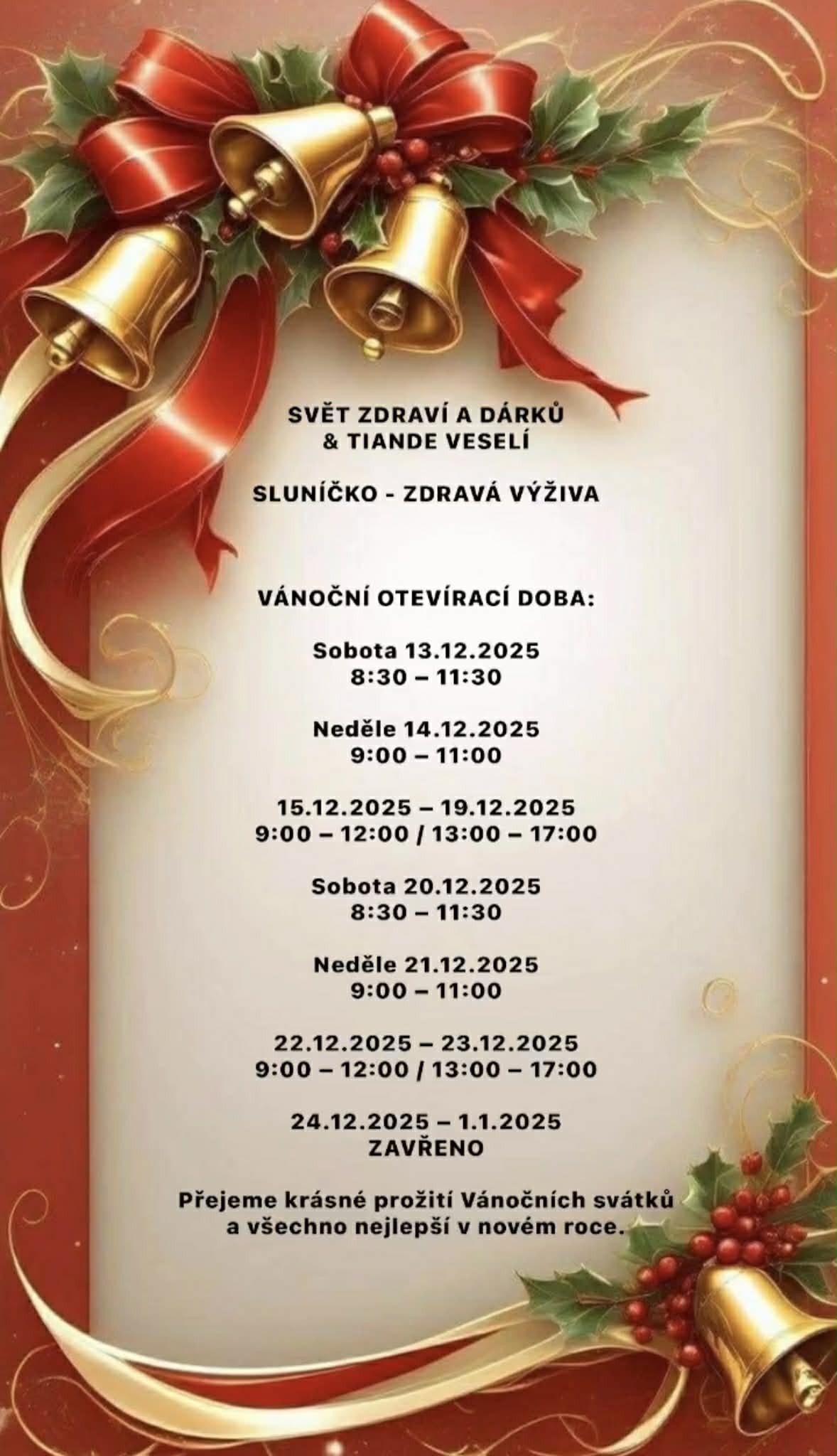 Otvírací doba vánoce 2025